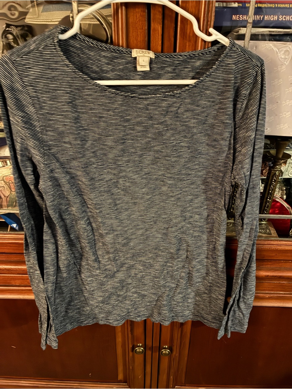 J.Crew Navy white thin stripe Lg Top